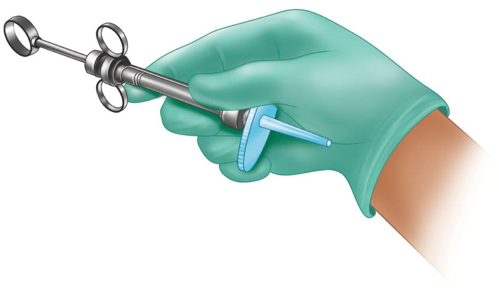 An illustration of a hand holding a syringe backwards.